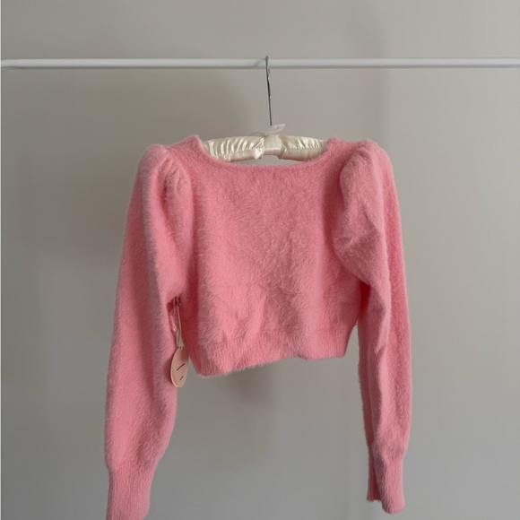 pink pearl crop fuzzy cardigan sweater nwt - Picture 2 of 3